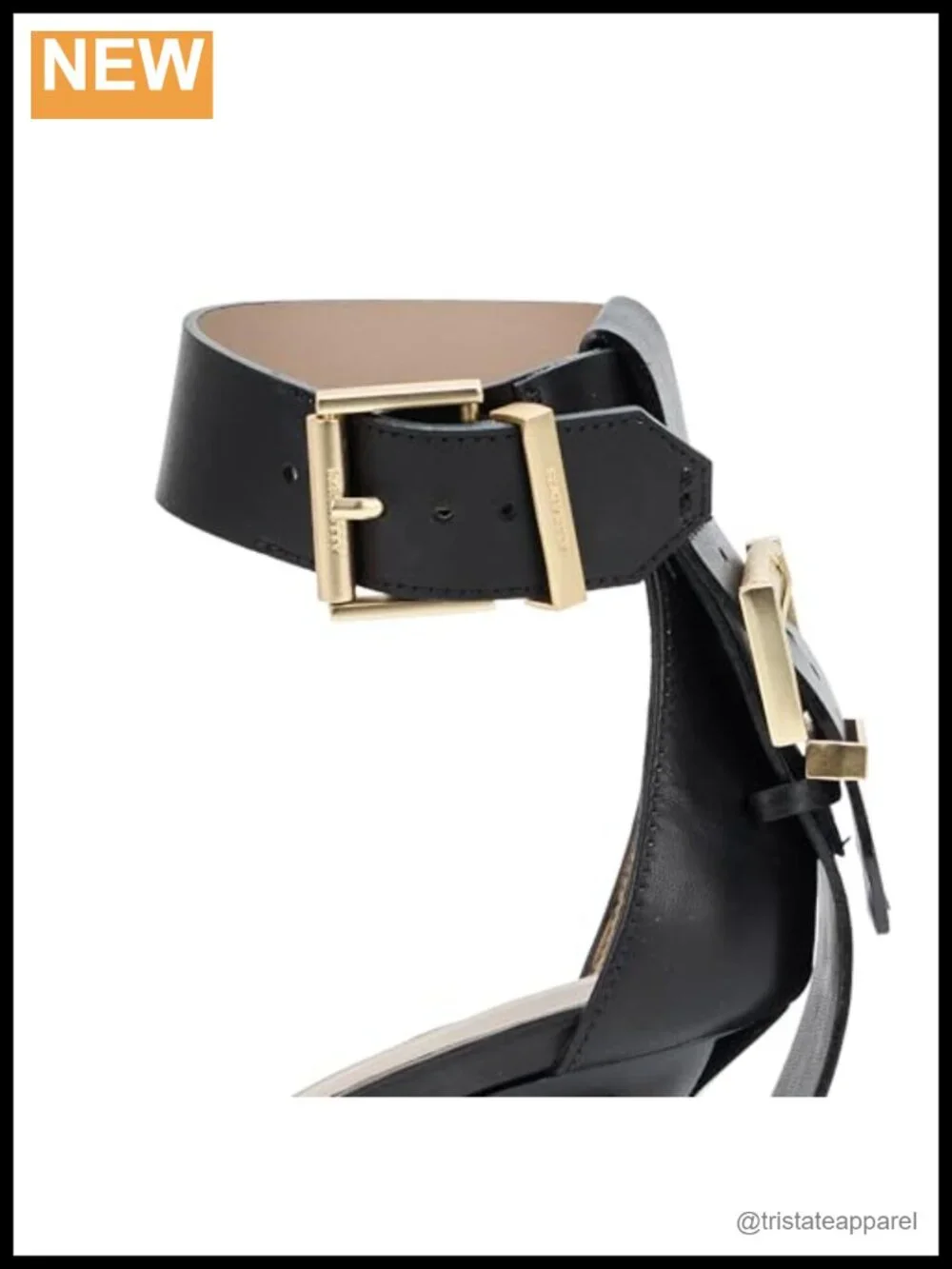 AllSaints Noir Low Sandal Leather Flats Ankle Strap Buckle